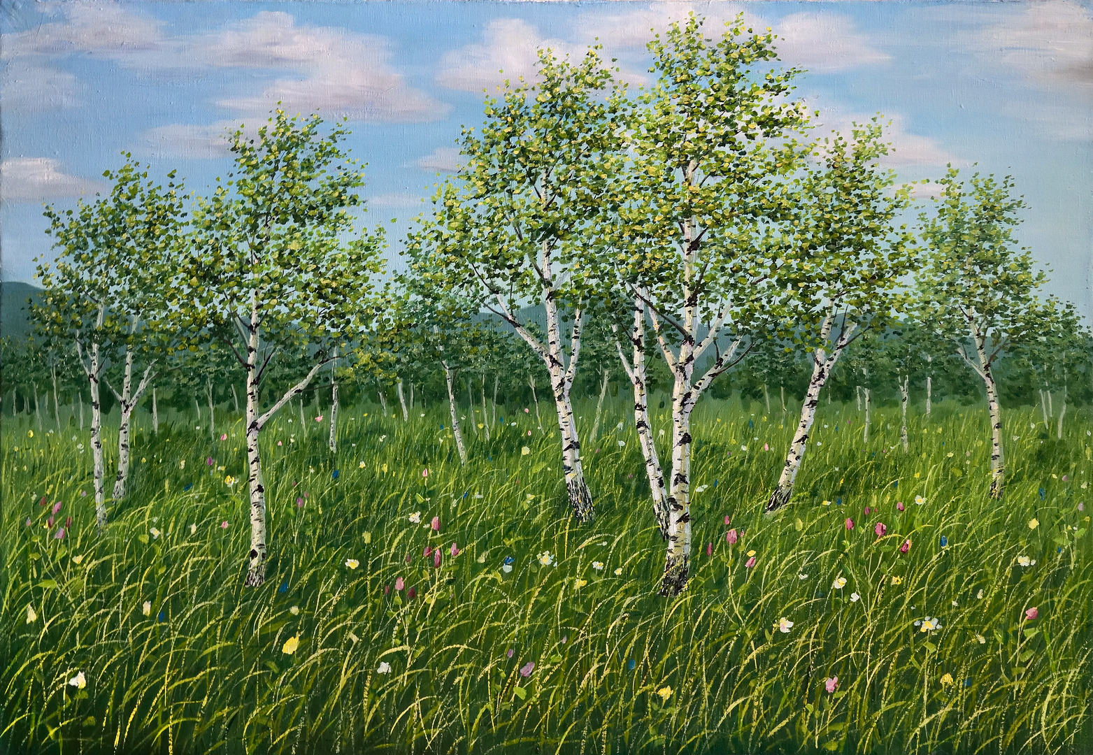 《夏日桦林》100x70cm 风景题材 布面油画